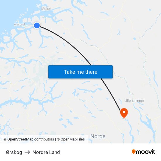 Ørskog to Nordre Land map