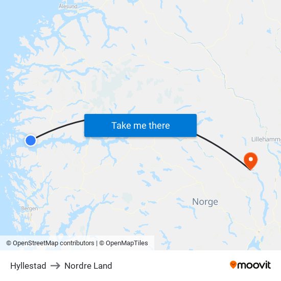 Hyllestad to Nordre Land map