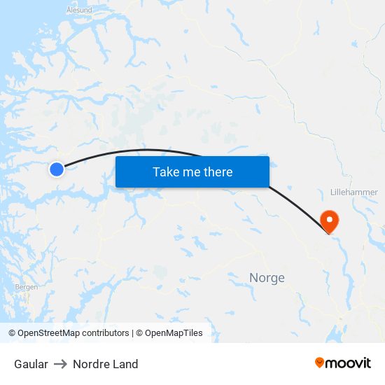 Gaular to Nordre Land map