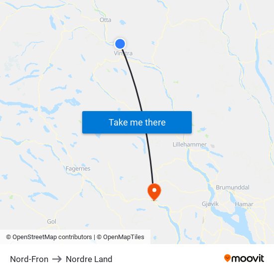 Nord-Fron to Nordre Land map