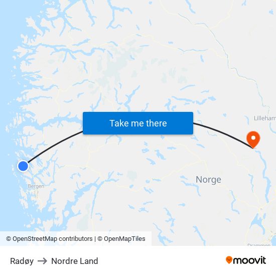 Radøy to Nordre Land map