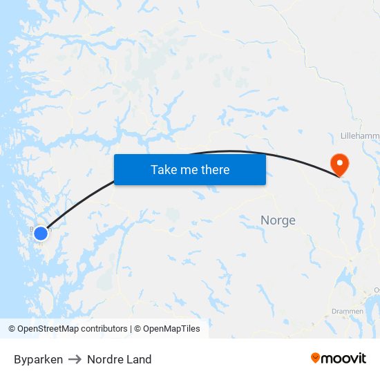 Byparken to Nordre Land map