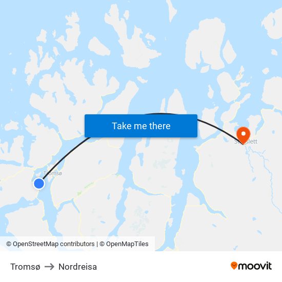 Tromsø to Nordreisa map