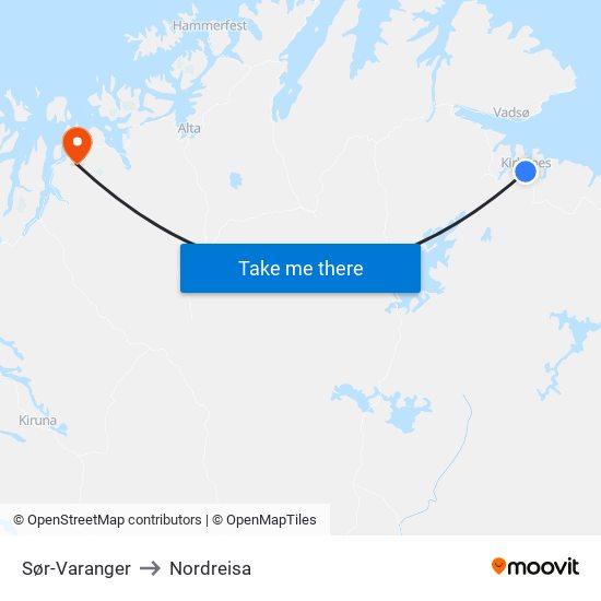 Sør-Varanger to Nordreisa map