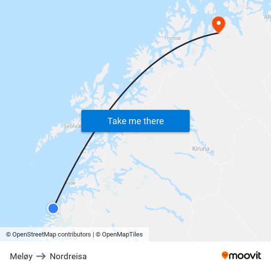 Meløy to Nordreisa map