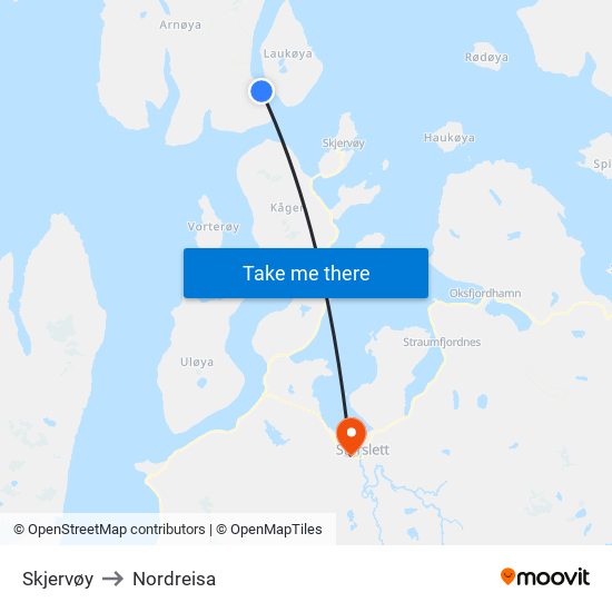 Skjervøy to Nordreisa map