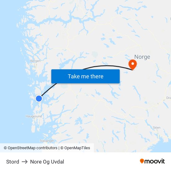 Stord to Nore Og Uvdal map