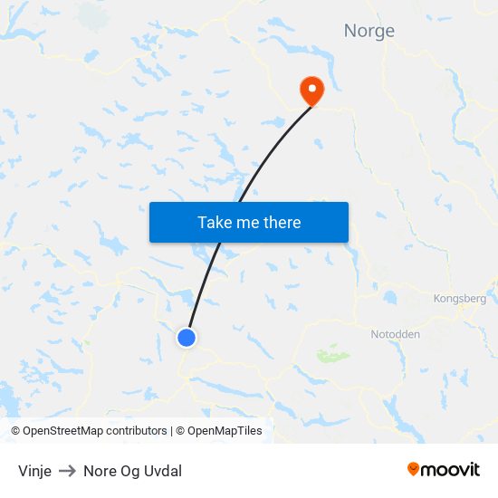 Vinje to Nore Og Uvdal map