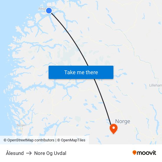 Ålesund to Nore Og Uvdal map