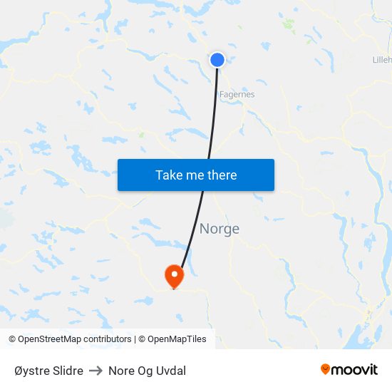 Øystre Slidre to Nore Og Uvdal map