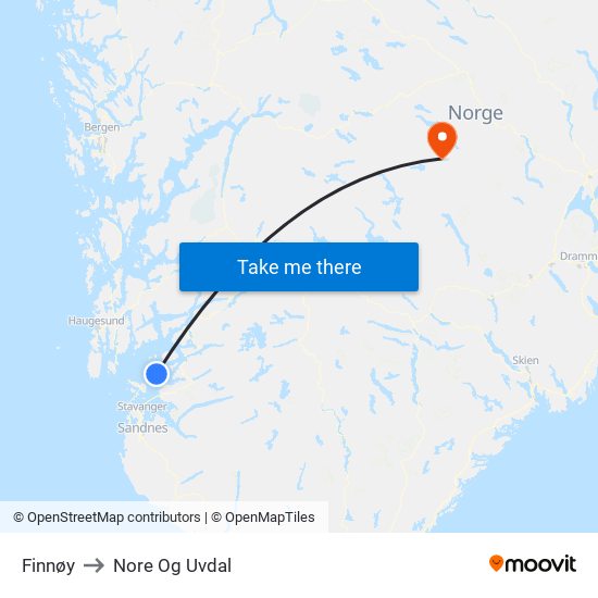Finnøy to Nore Og Uvdal map