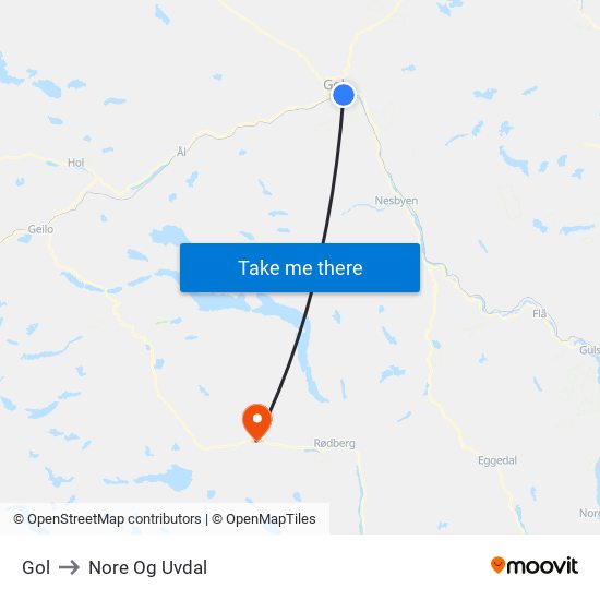 Gol to Nore Og Uvdal map