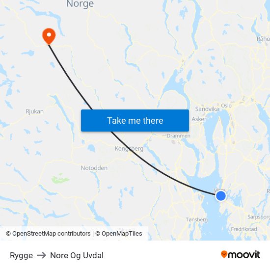 Rygge to Nore Og Uvdal map