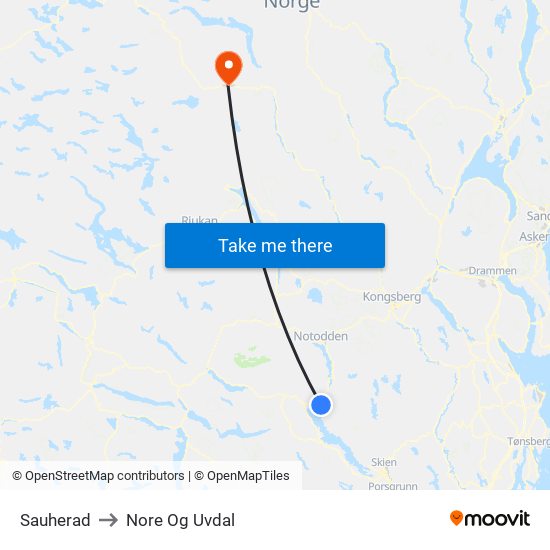 Sauherad to Nore Og Uvdal map