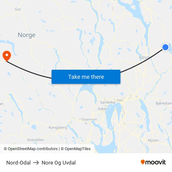Nord-Odal to Nore Og Uvdal map