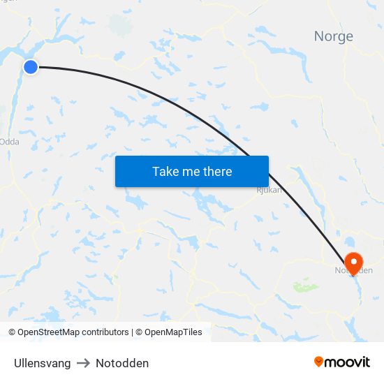 Ullensvang to Notodden map