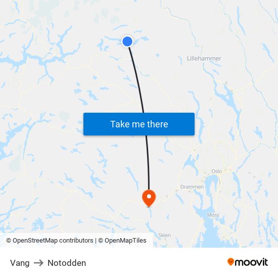 Vang to Notodden map