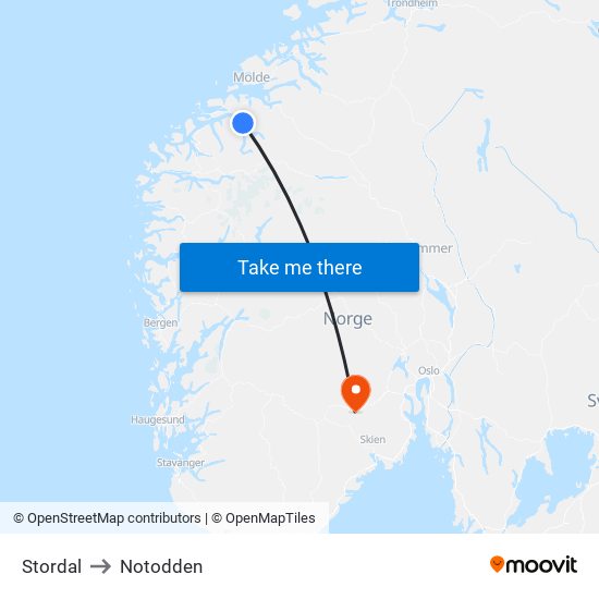 Stordal to Notodden map