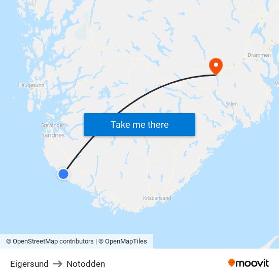 Eigersund to Notodden map