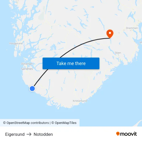 Eigersund to Notodden map