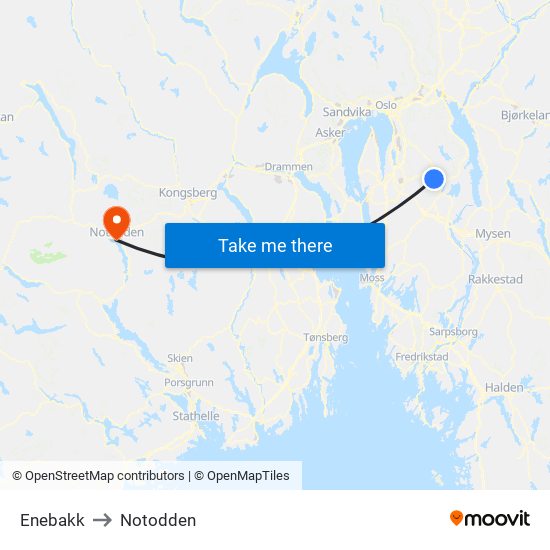 Enebakk to Notodden map