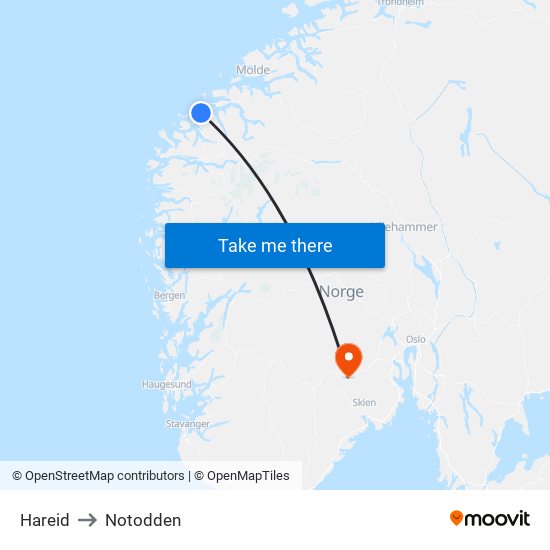 Hareid to Notodden map