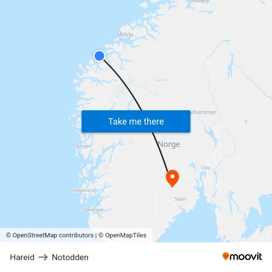 Hareid to Notodden map