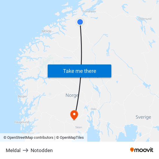 Meldal to Notodden map