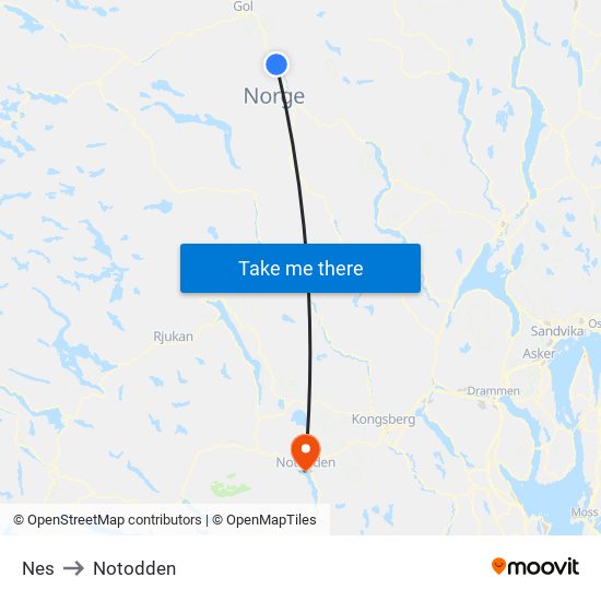 Nes to Notodden map