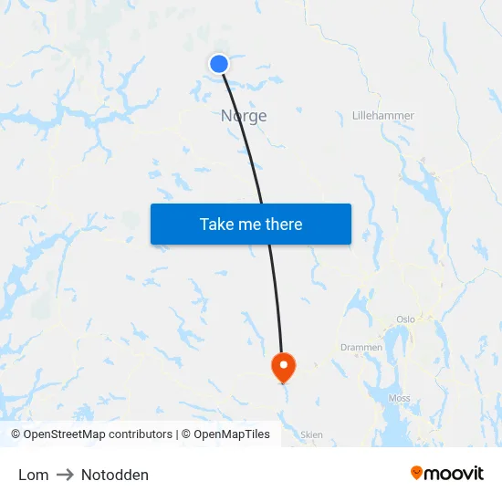 Lom to Notodden map