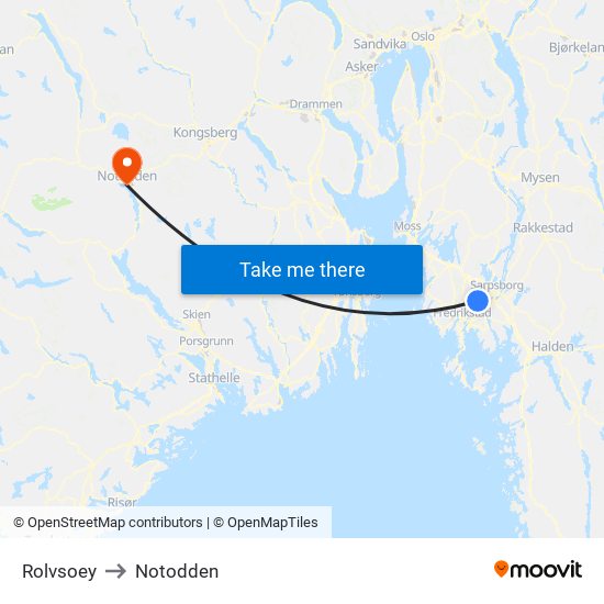 Rolvsoey to Notodden map