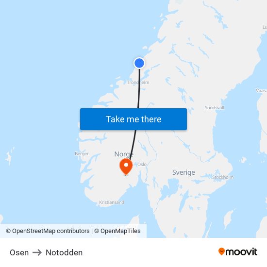 Osen to Notodden map