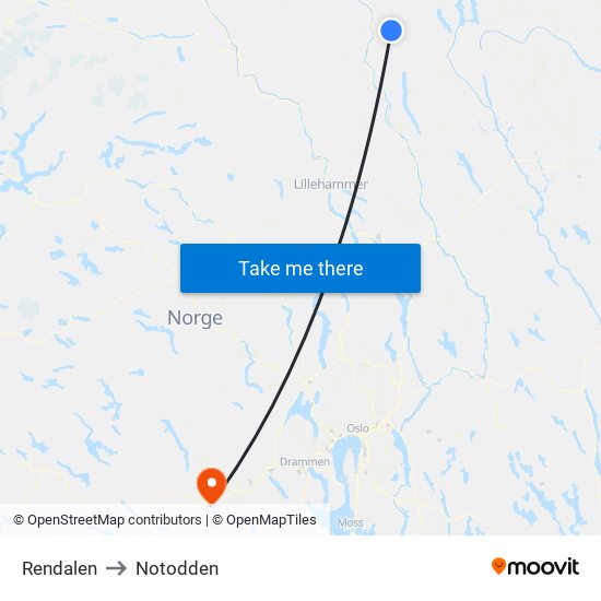 Rendalen to Notodden map