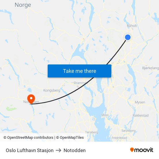 Oslo Lufthavn Stasjon to Notodden map