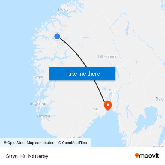 Stryn to Nøtterøy map