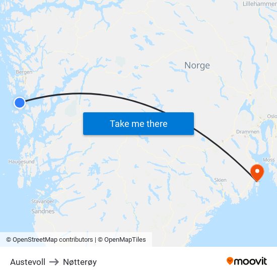 Austevoll to Nøtterøy map