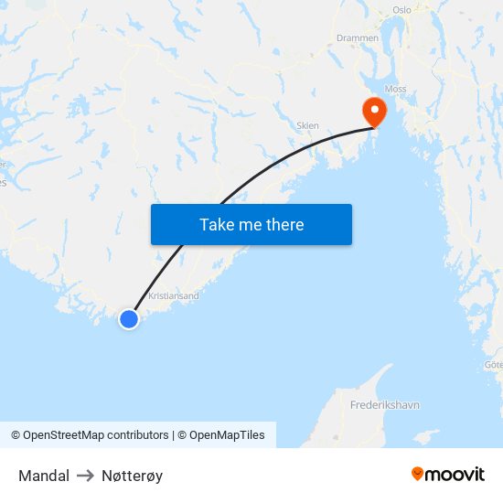 Mandal to Nøtterøy map