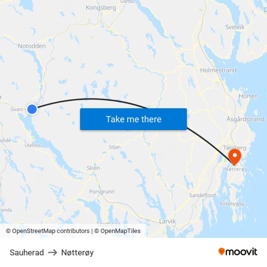 Sauherad to Nøtterøy map