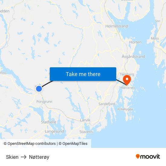 Skien to Nøtterøy map