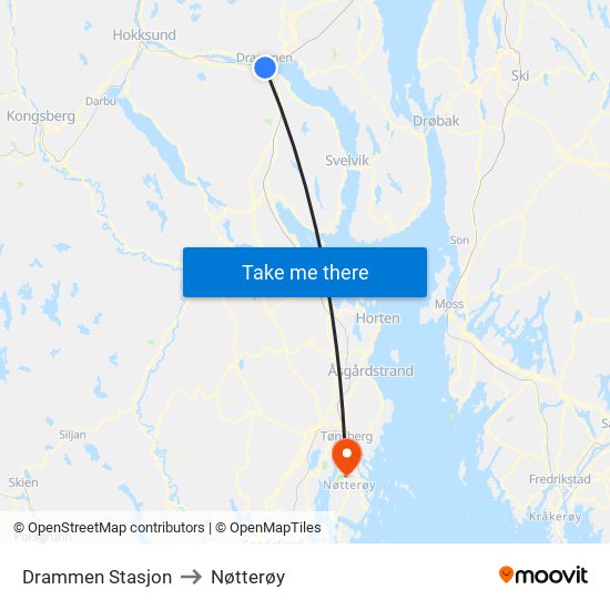 Drammen Stasjon to Nøtterøy map