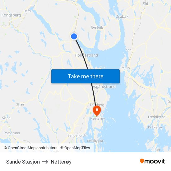 Sande Stasjon to Nøtterøy map