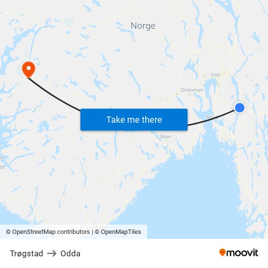 Trøgstad to Odda map