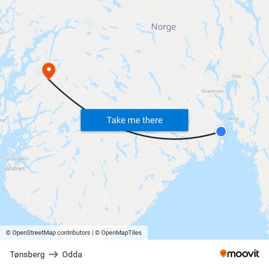 Tønsberg to Odda map