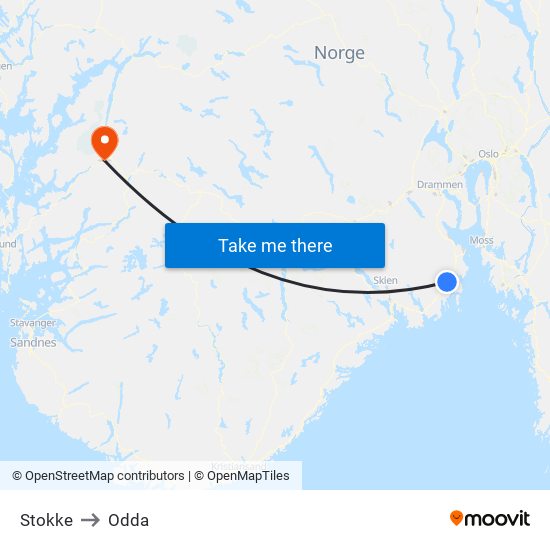 Stokke to Odda map