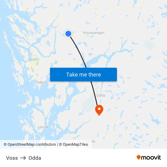 Voss to Odda map