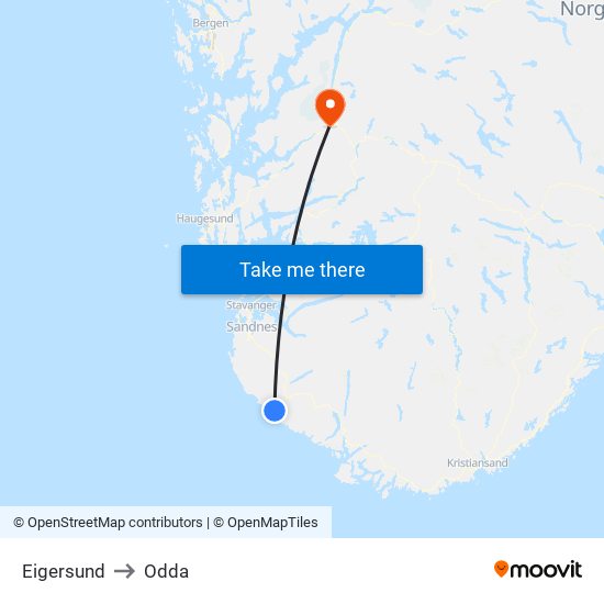 Eigersund to Odda map