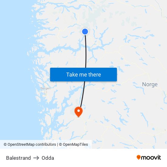 Balestrand to Odda map