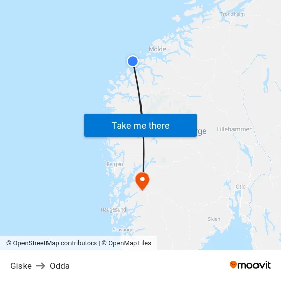 Giske to Odda map