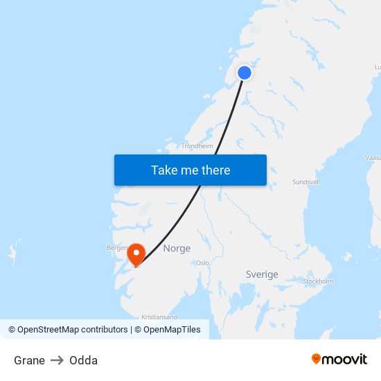 Grane to Odda map