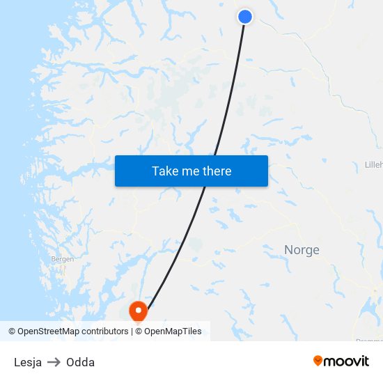 Lesja to Odda map